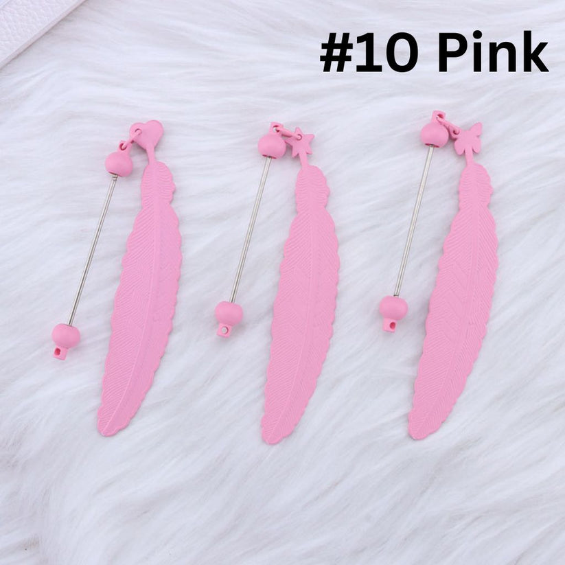 DIY Beadable Plastic Feather Shaped Bookmarks in Solid Colors, 147MM, Important: Please Read the Description