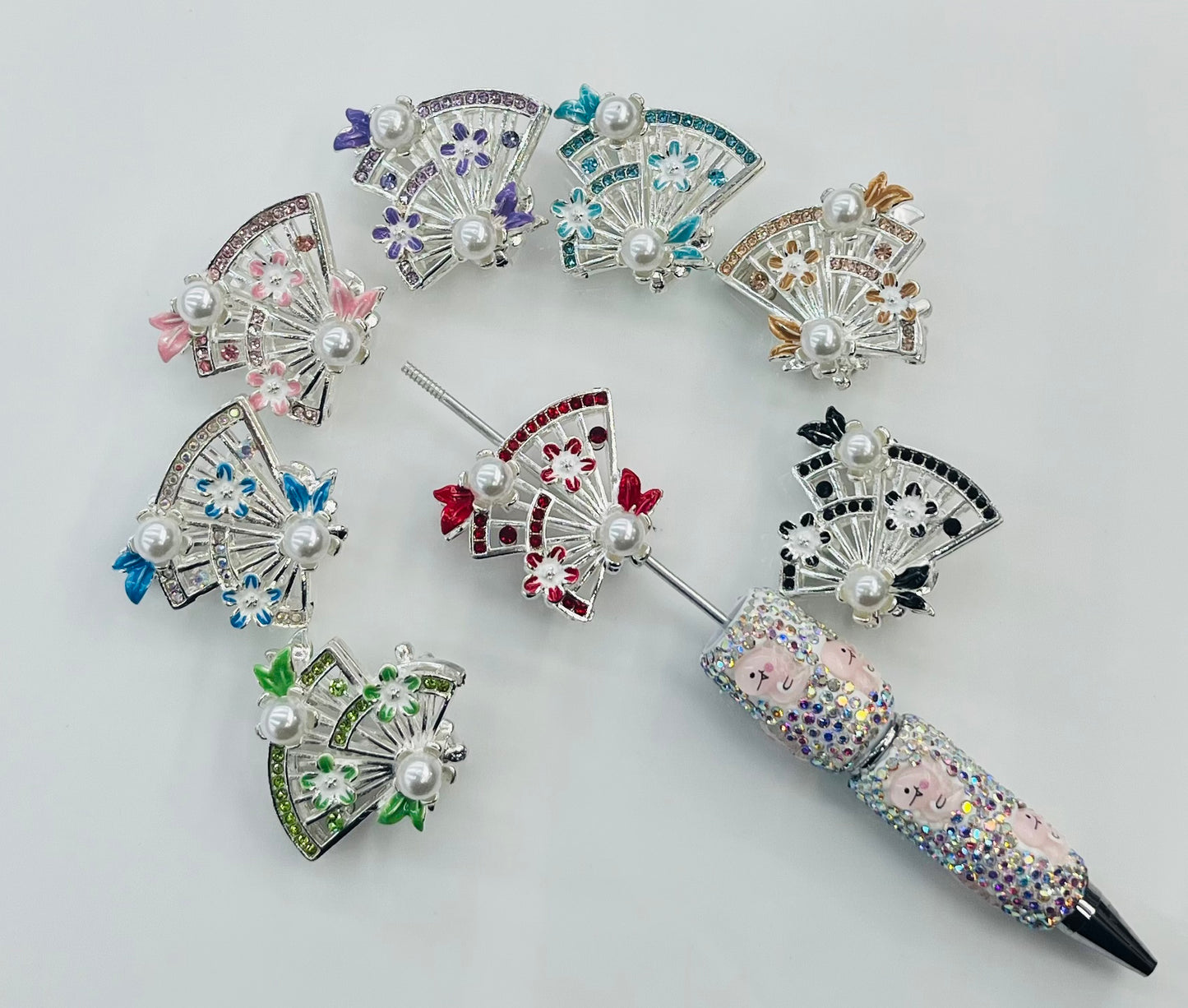 New product!!! Exquisite alloy flower fan with mixed colors