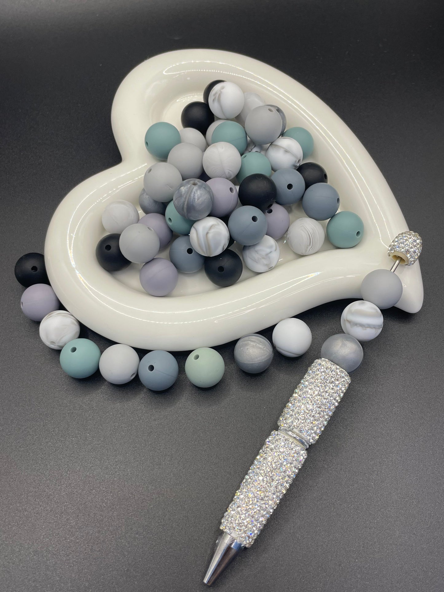 Elegant gray combination silicone beads 15mm various colors