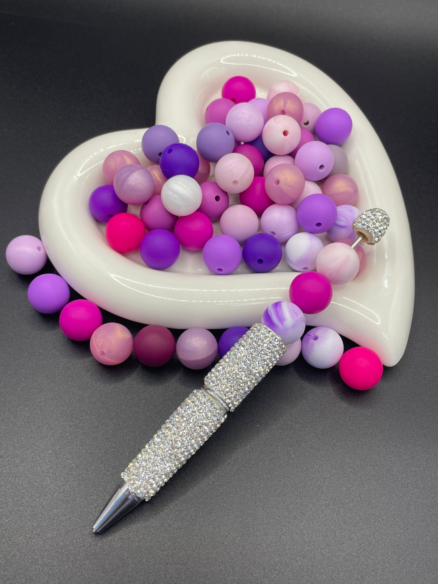 Purple grape color silicone beads, mixed with multiple colors for more layers, 15mm