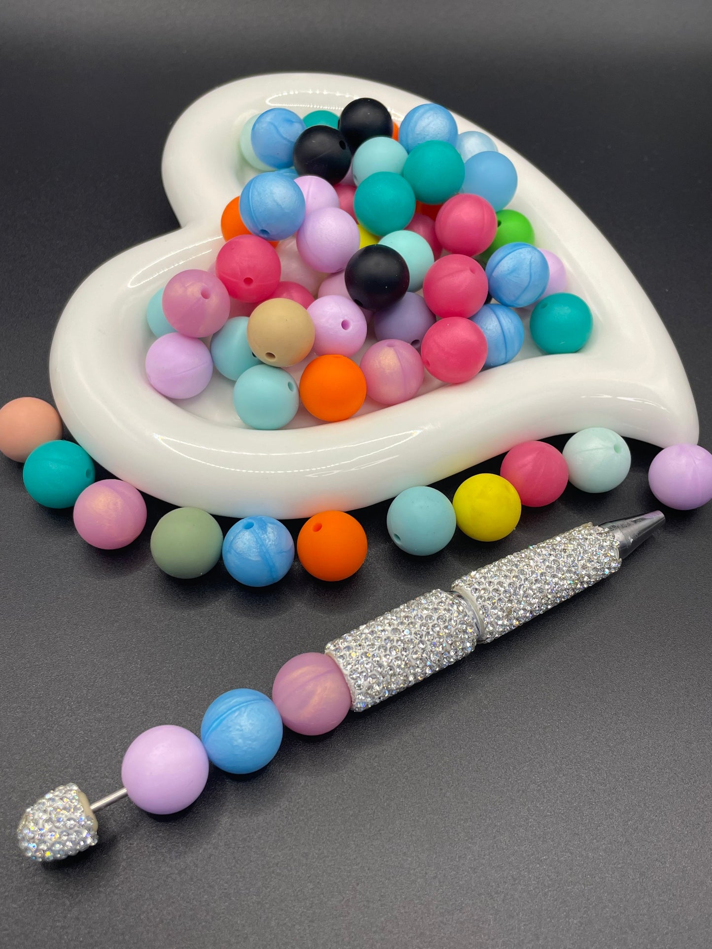 Pearlescent silicone beads, random mix of various colors, 15mm