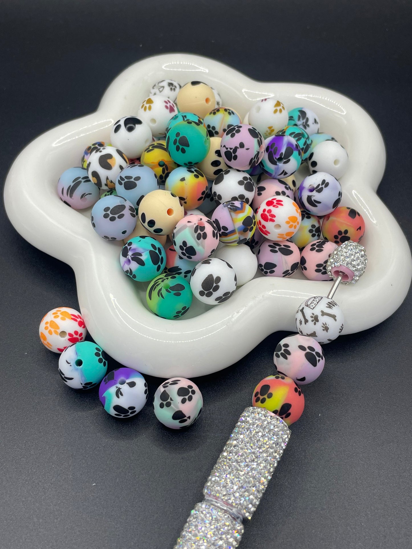 Dog Paw Silicone Beads Various Styles Randomly Mixed