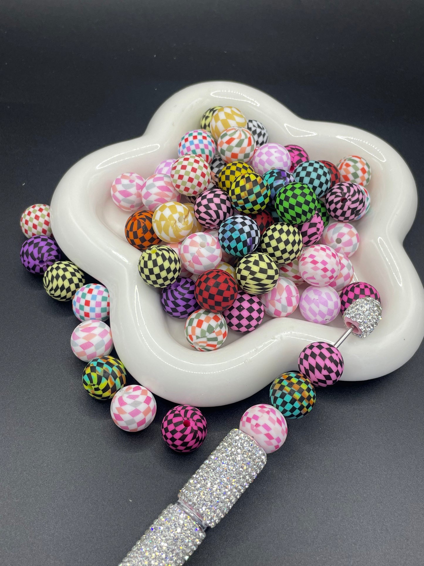 Lattice Printed Silicone Beads Various Colors Randomly Mixed 15 mm