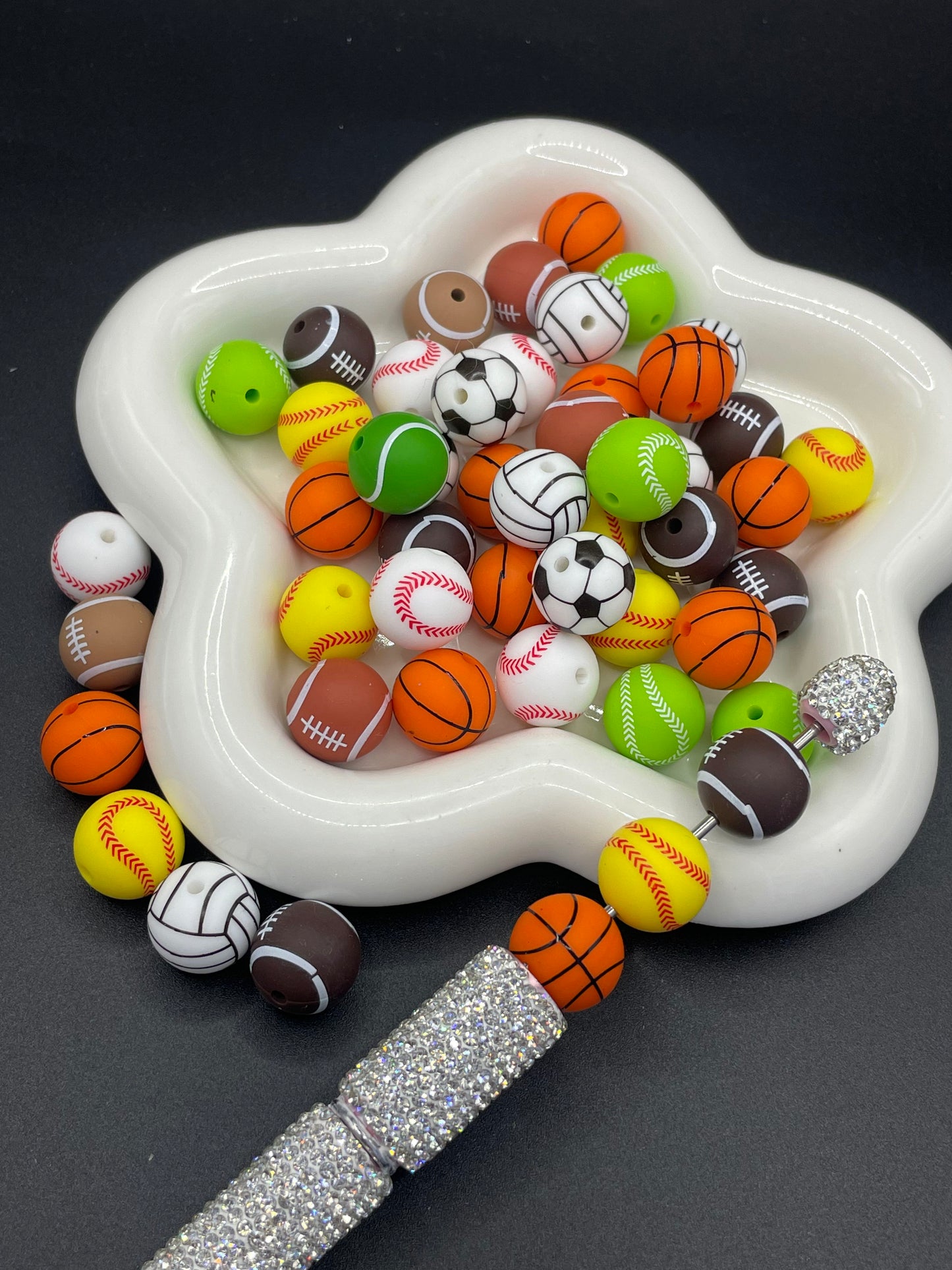Ball-shaped printed silicone beads Various styles randomly mixed