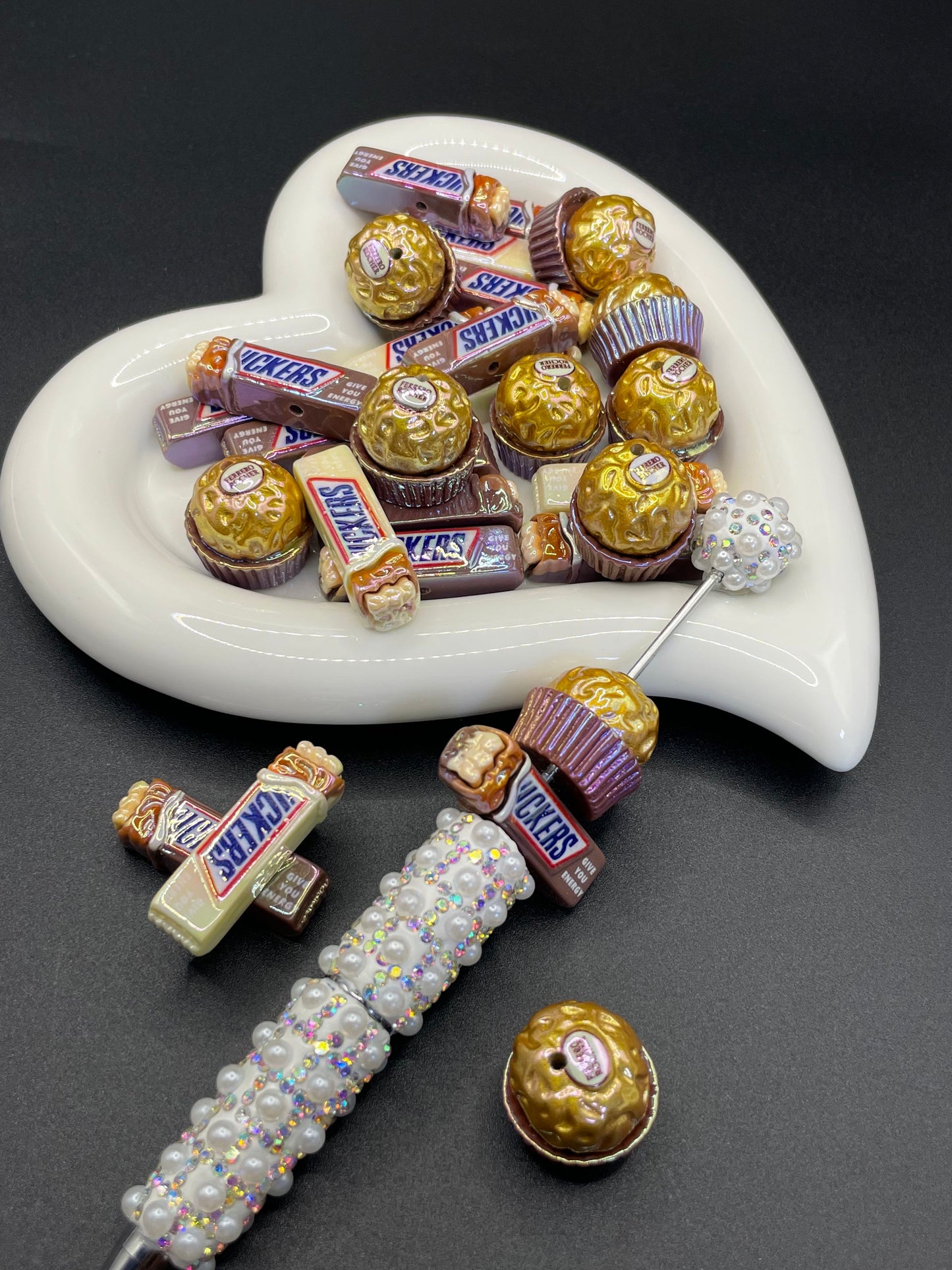 Acrylic Beads UV Coating Cute Vivid Snicker Ferrer Roche Chocolate Candy Bar Ball, Random Mix