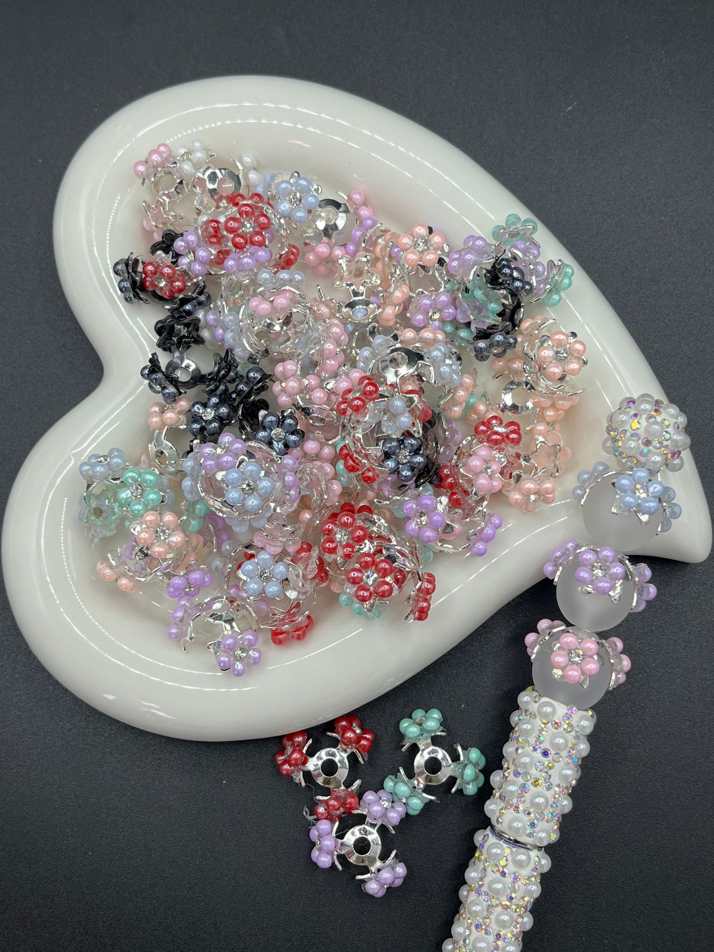 New Style Exquisite Craftsmanship DIY Beading Pen Accessories - Rhinestone-Inlaid Resin Flower & Medium-Hole Flower & Bead Cup Jewelry Supplies