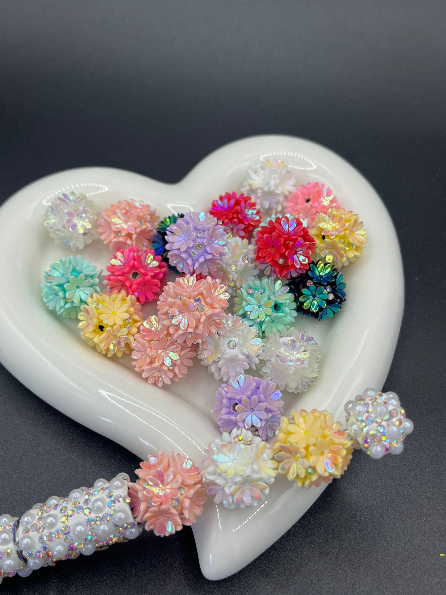 Hollow Flower & Heart - shaped Rhinestone Balls, Straight - hole Beads, DIY Pen Beads, Accessories for Phone Chains and Keychains