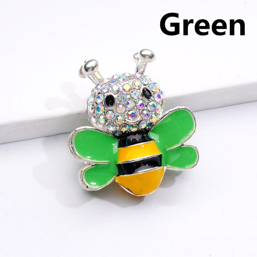 Silver Alloy Beads Fancy Bee with AB Rhinestones Solid Color Wings 29*26MM