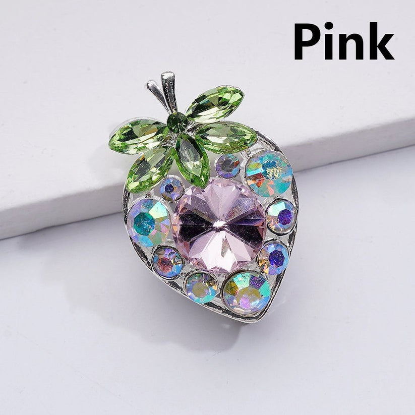 Fancy Silver Alloy Starwberry Beads with Multi-Color Cone Shape Green Leaf AB Rhinestones, 22*33MM
