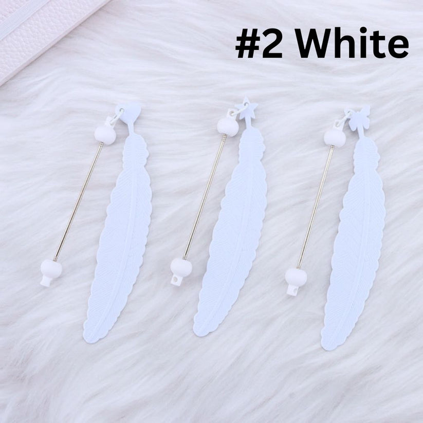 DIY Beadable Plastic Feather Shaped Bookmarks in Solid Colors, 147MM, Important: Please Read the Description
