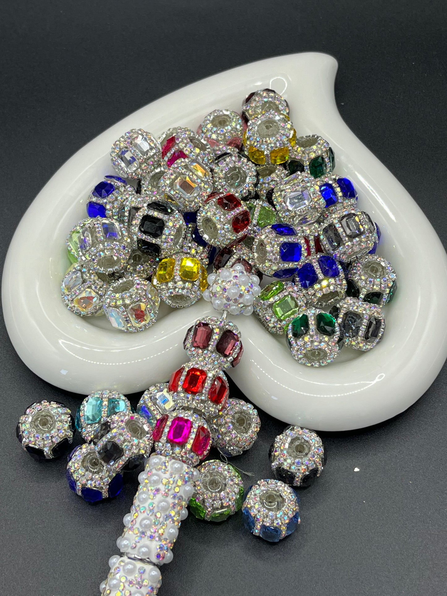 Cross-Border Heavy-Duty Square Zircon Lantern Beads & Drill Balls - Straight-Hole Beads for DIY Phone Chains, Keychains & Bag Chains