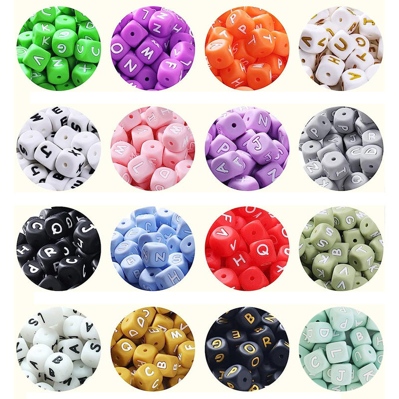 12Mm English Alphabet Silicone Beads Baby Teething Beads DIY Pacifier Chain Beaded Loose Beads Alphabet Beads