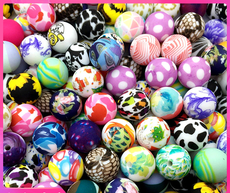 15mm Silicone Beads Water Transfer Beads DIY Jewelry Bead Pen Loose Beads Wholesale #251-285