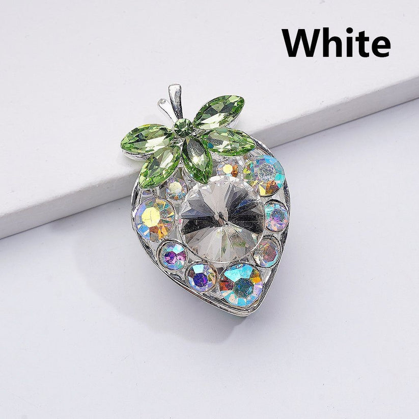 Fancy Silver Alloy Starwberry Beads with Multi-Color Cone Shape Green Leaf AB Rhinestones, 22*33MM