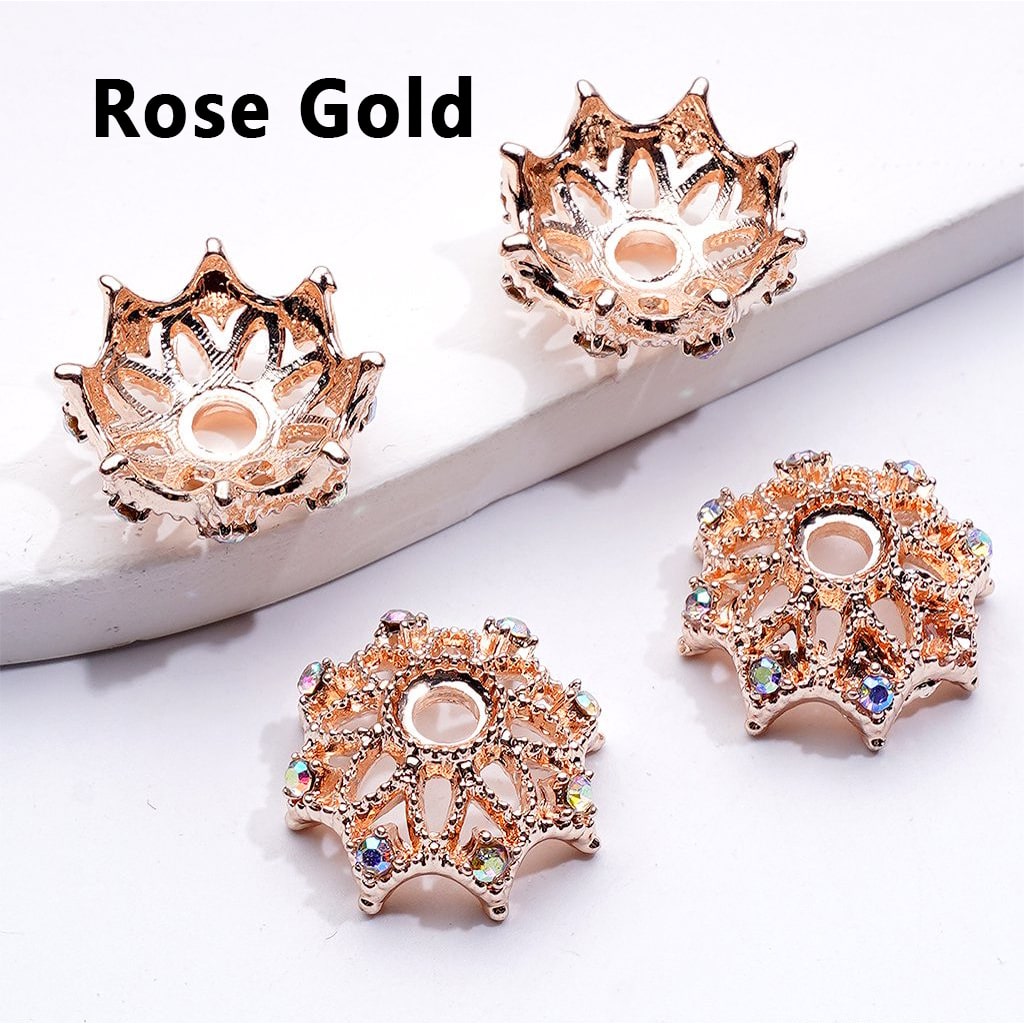 Delicate Metal Bead Caps Cages with AB Rhinestones, Match 16MM Beads