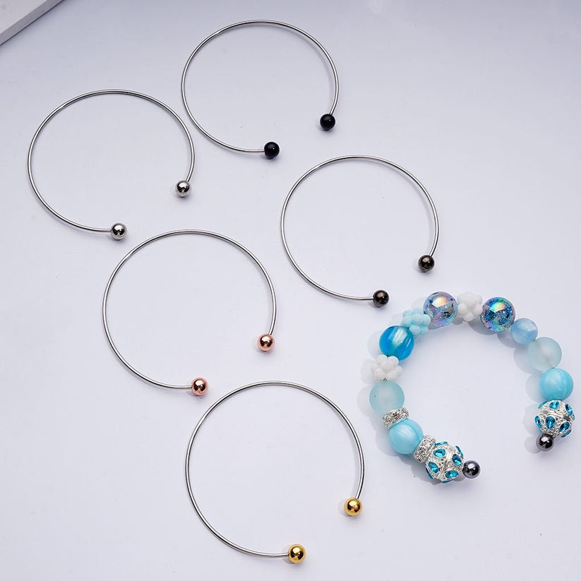 Large DIY Beadable Metal Bracelet with Rose-Gold Silver Gold Gun-Gray Black Round Balls