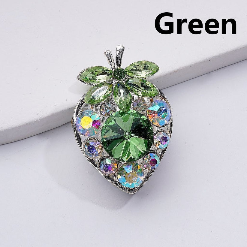 Fancy Silver Alloy Starwberry Beads with Multi-Color Cone Shape Green Leaf AB Rhinestones, 22*33MM