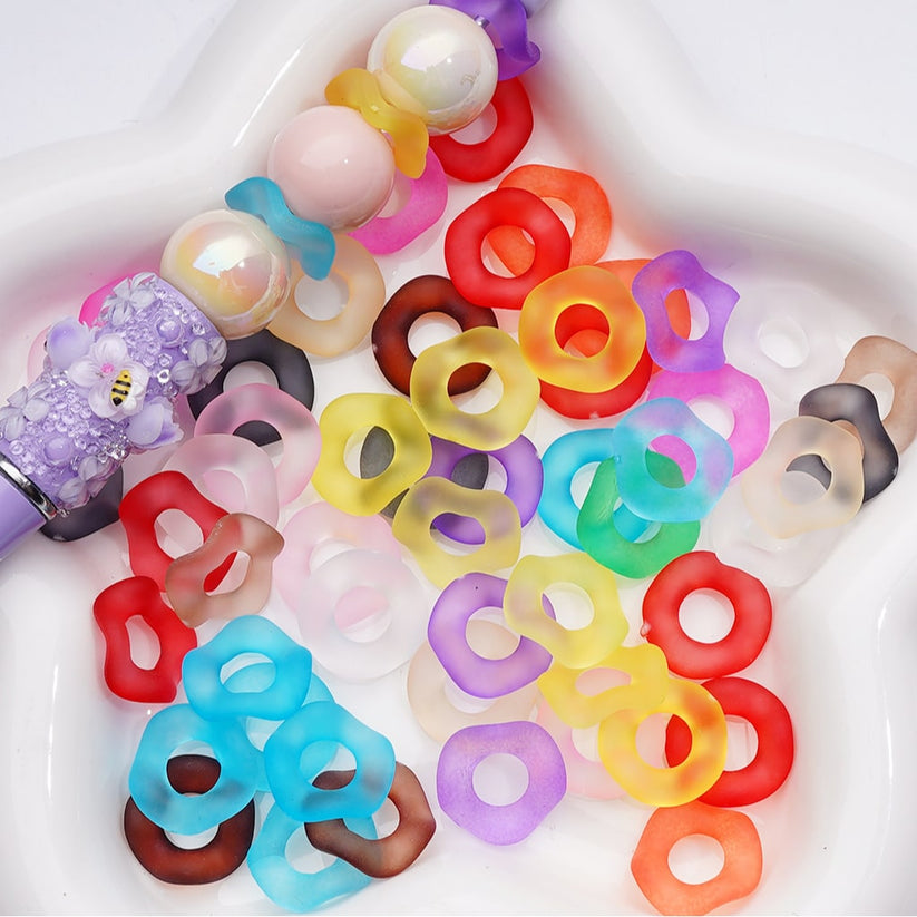 Multi-Color Translucent Frosted Large Hole Wavy Shape Acrylic Spacer Beads, 16MM Random Mix
