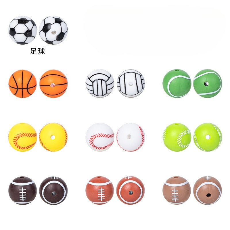 Factory Spot 15mm Silicone Beads Baby Teething Necklace Loose Beads Football Basketball Water Transfer Silicone Beads Wholesale