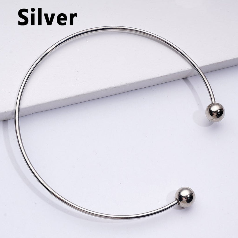 Large DIY Beadable Metal Bracelet with Rose-Gold Silver Gold Gun-Gray Black Round Balls