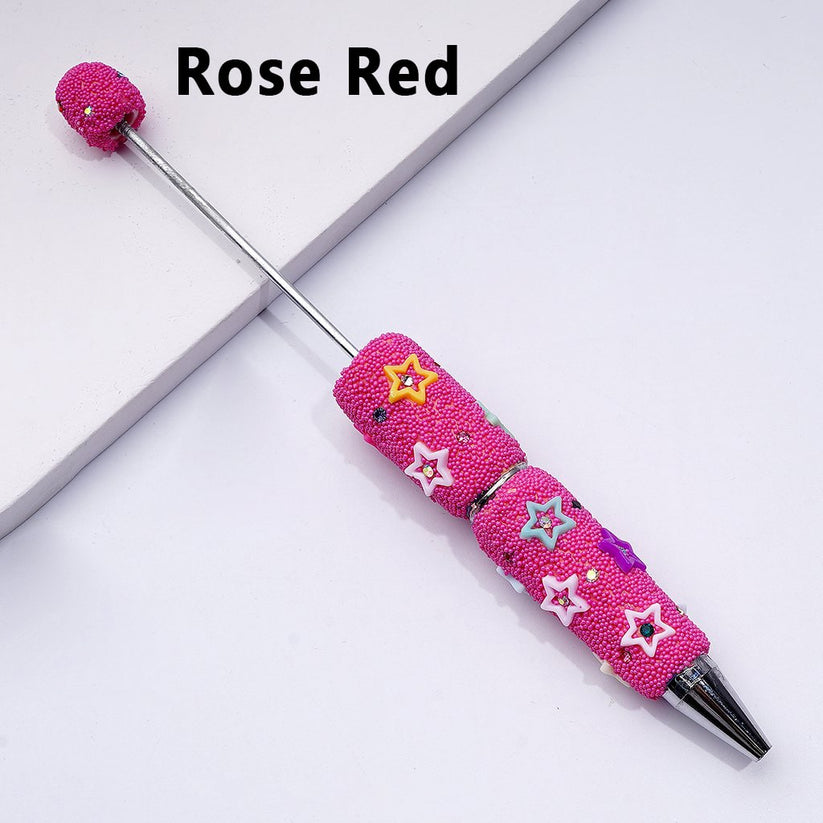 Beadable Clay Pens with Cute Star Frames Colorful Shiny Rhinestones Mini Snow Balls Covered the Entire Pen