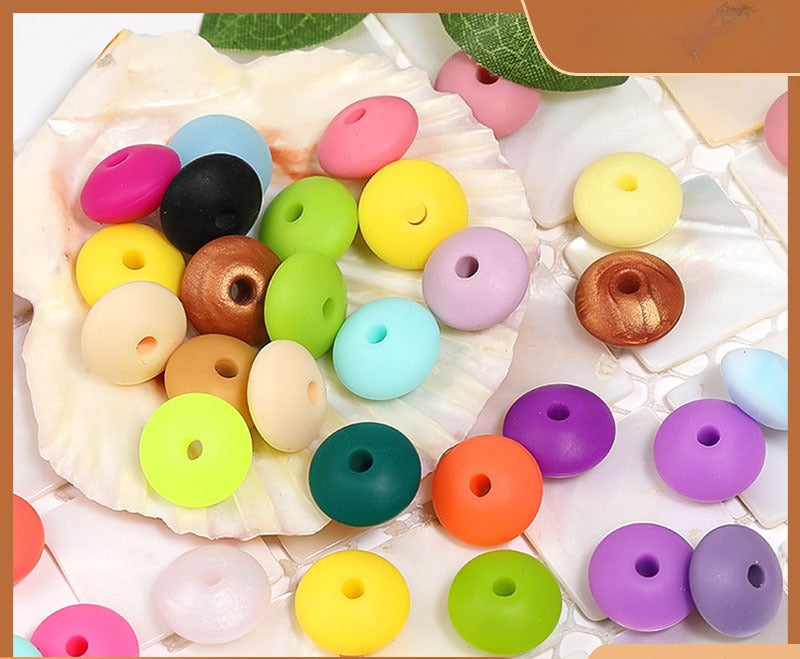 12 Mm New Color Silicone Abacus Beads Flat Round Wheel Beads DIY Mobile Phone Chain Keychain Jewelry Accessories Bead Partition Wholesale