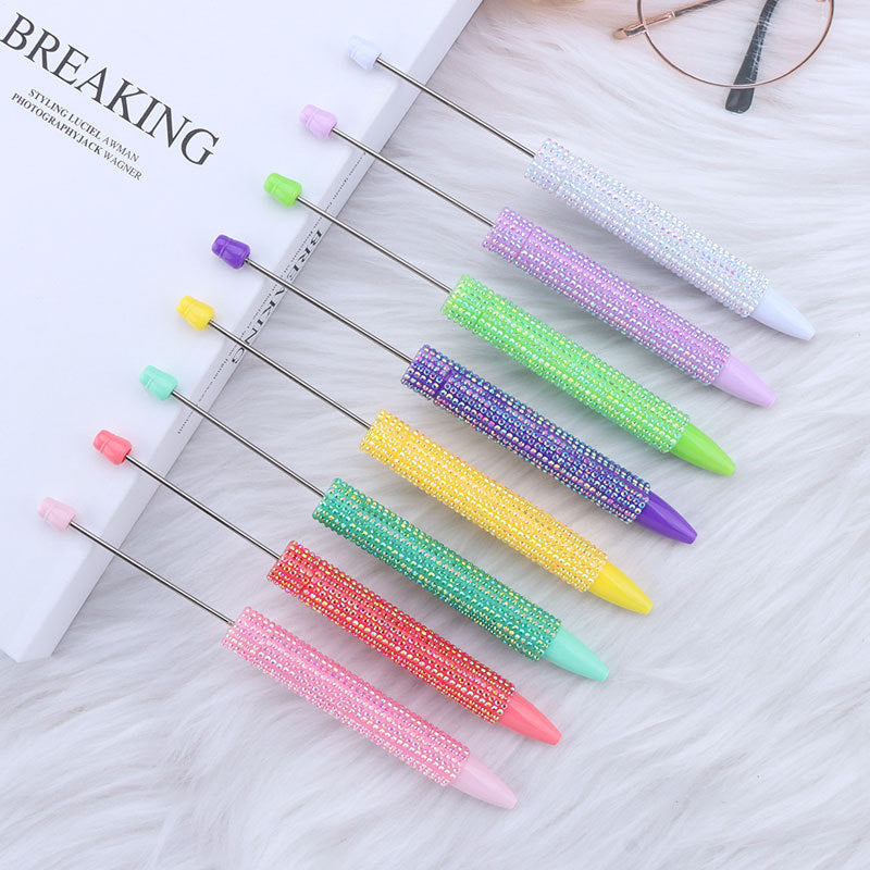 Cross-border long diamond-encrusted beaded pen DIY sticker full diamond beaded ballpoint pen creative cute girl heart gift pen
