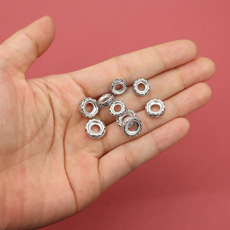 10×3mm Guochao Xiangyun Pattern Large Hole Wheel Loose Beads, Shoes and Bags Clothing Bracelets Braided Rope Tibetan Silver Alloy Beaded DIY Jewelry