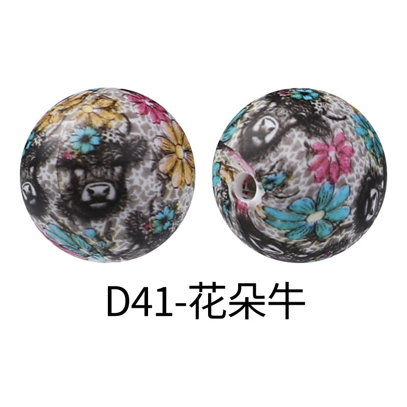 15mm new rhombus pattern silicone beads water transfer leopard print bracelet beaded jewelry silicone loose beads wholesale