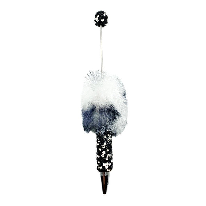 Leopard print hairball heavy industry bead pen DIY full diamond beaded ballpoint pen rainbow color cute plush pen spot wholesale