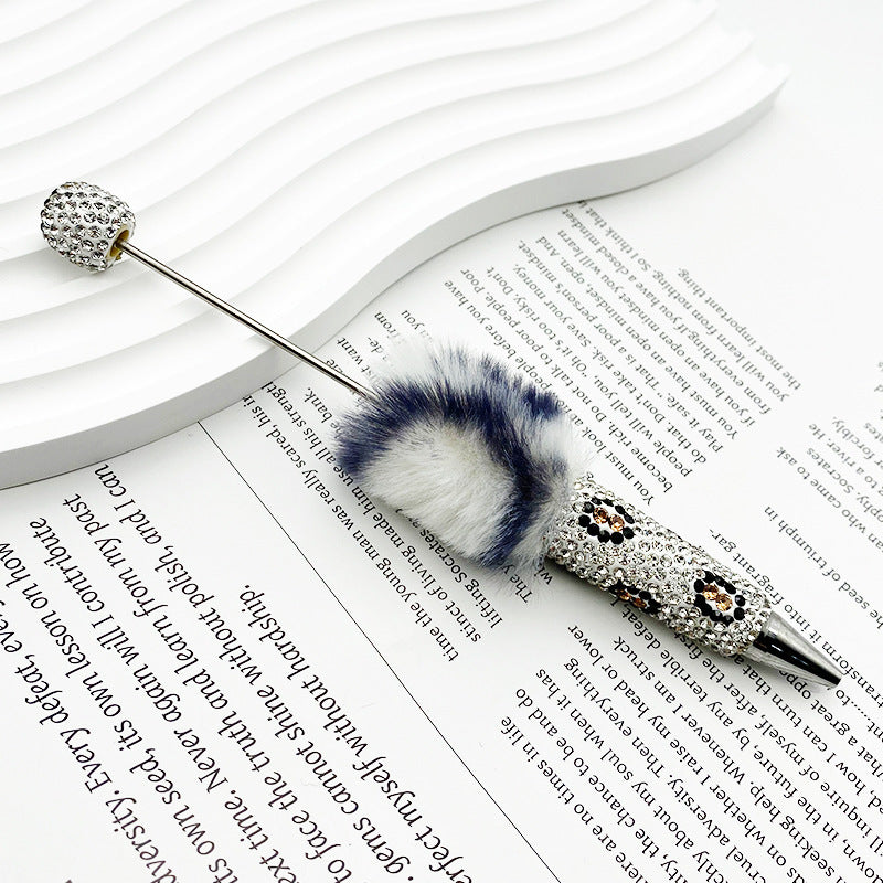 New creative DIY pom-pom bead pen, leopard print full diamond bead ballpoint pen, color cute cartoon pen wholesale