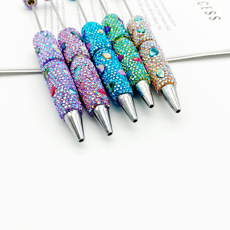 Cross-border electroplating colorful shell full diamond bead pen DIY handmade diamond ballpoint pen colorful shell stone pen