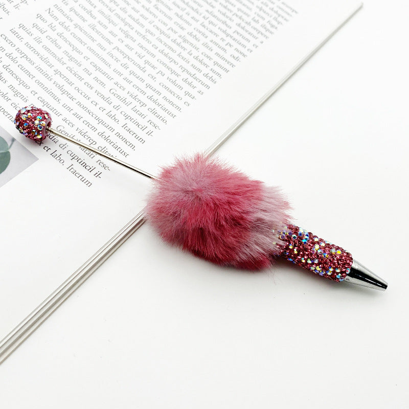 Leopard print hairball heavy industry bead pen DIY full diamond beaded ballpoint pen rainbow color cute plush pen spot wholesale