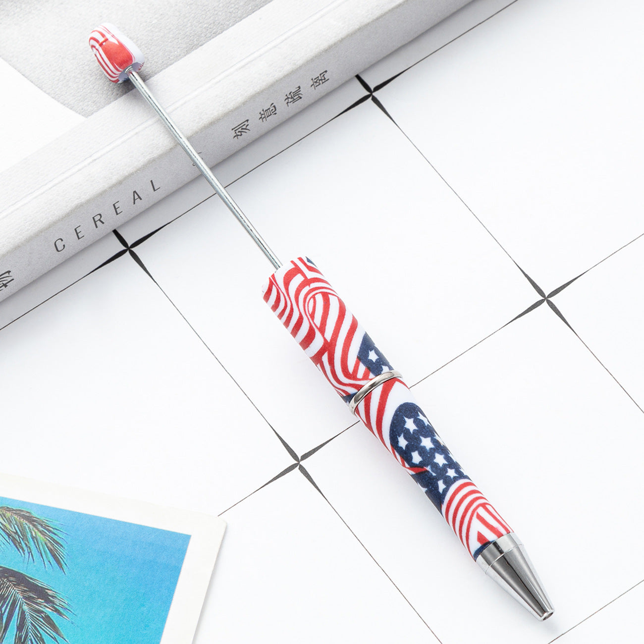 DIY plastic bead pen creative handmade leopard print floral cow bead pen wholesale printing new plastic bead pen