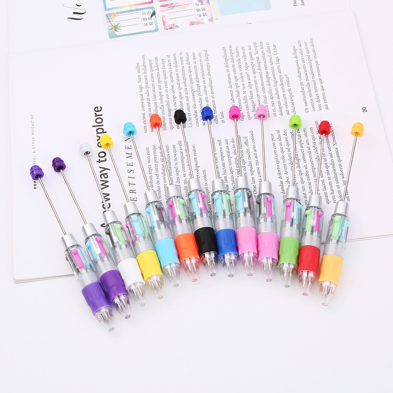 Four-color beaded strokes key marks plastic ballpoint pen DIY multi-color press-action promotional gift pen spot wholesale