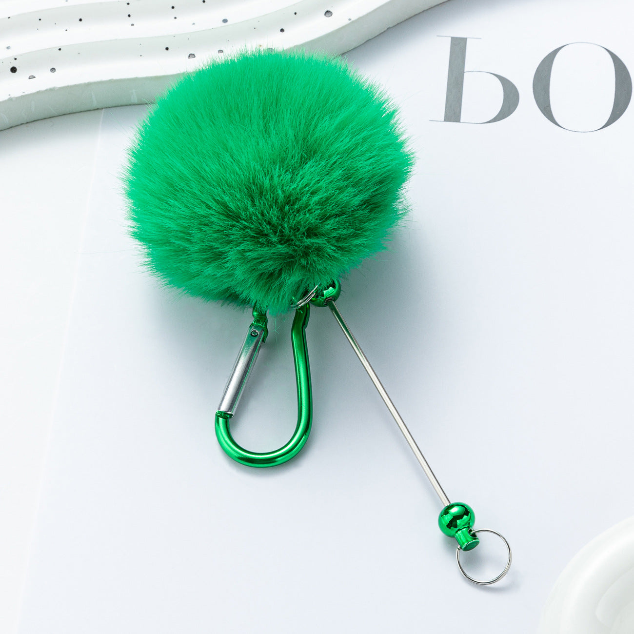 DIY beaded hairball mountaineering buckle D-type lock metal hook buckle furry pendant mountaineering buckle wholesale
