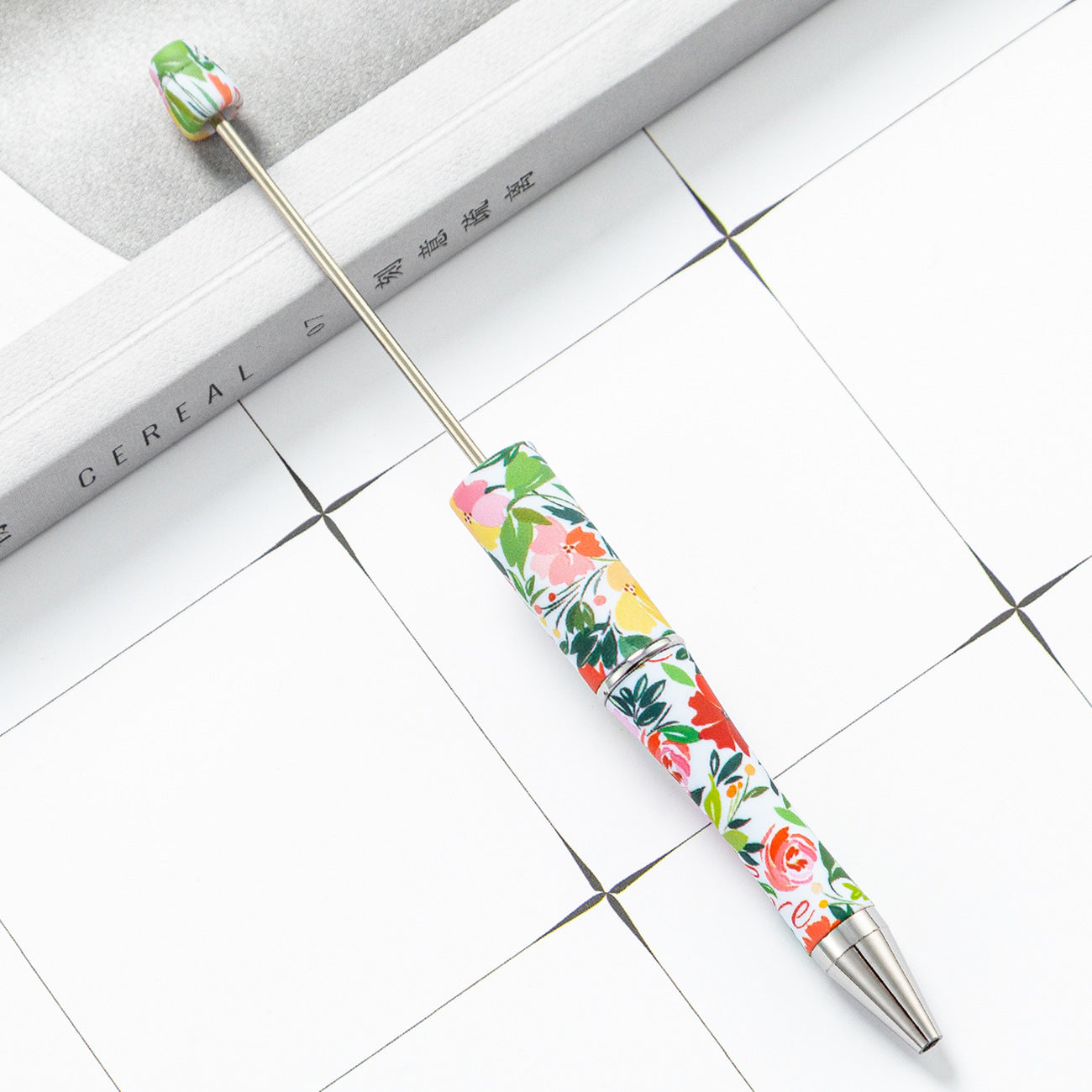 DIY plastic bead pen creative handmade leopard print floral cow bead pen wholesale printing new plastic bead pen