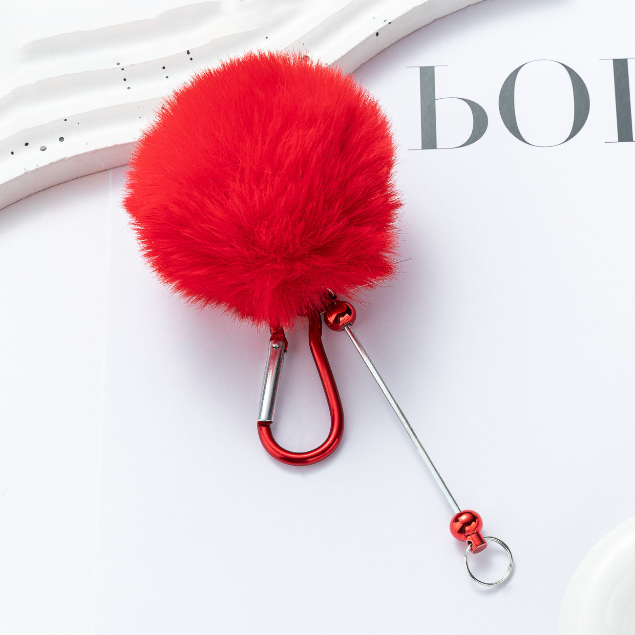 DIY beaded hairball mountaineering buckle D-type lock metal hook buckle furry pendant mountaineering buckle wholesale