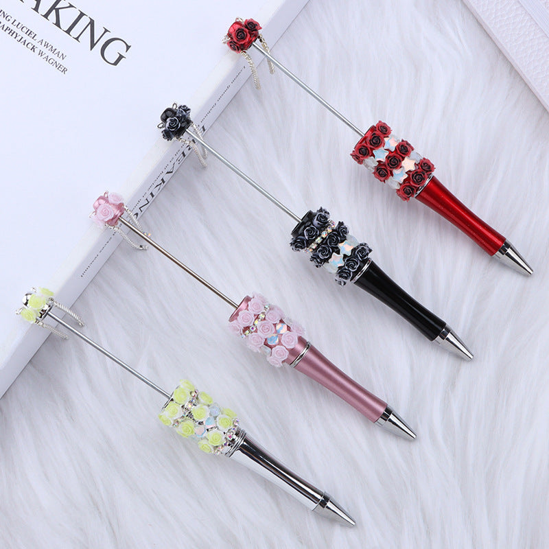 Creative DIY rose petal bead pen, exquisite handmade diamond beaded pen, girl heart blind box gift pen