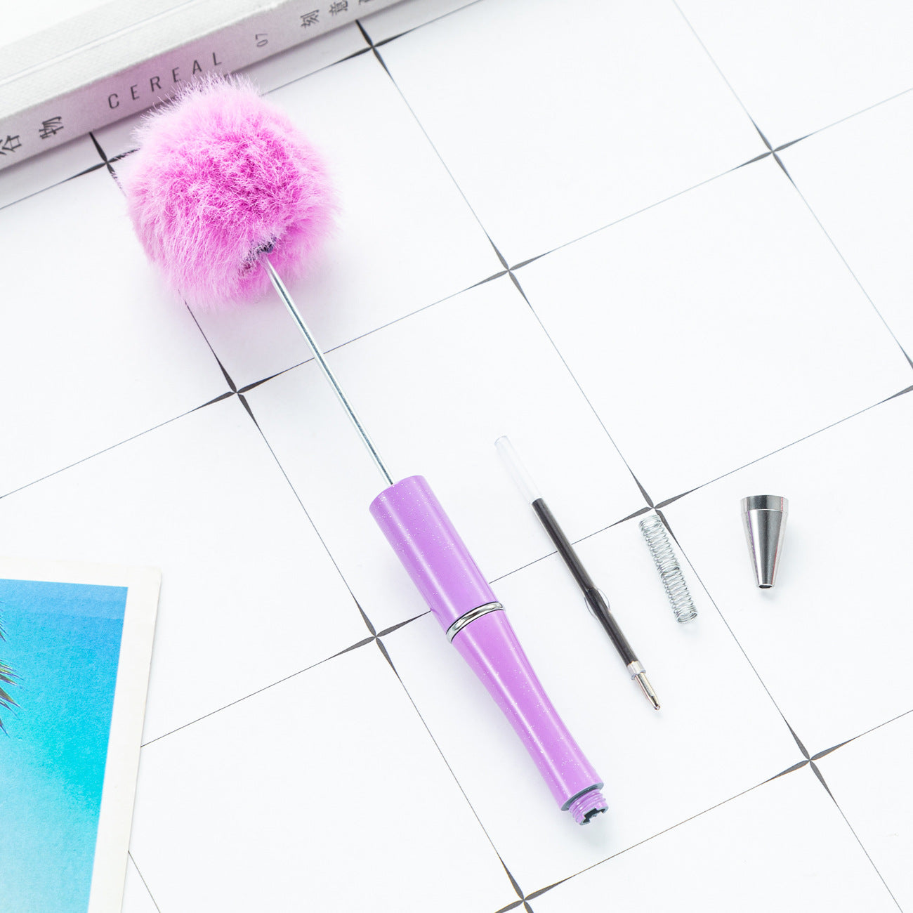 Creative DIY hairball bead pen wholesale cute wind fluffy gift pen new multi-color beaded ballpoint pen