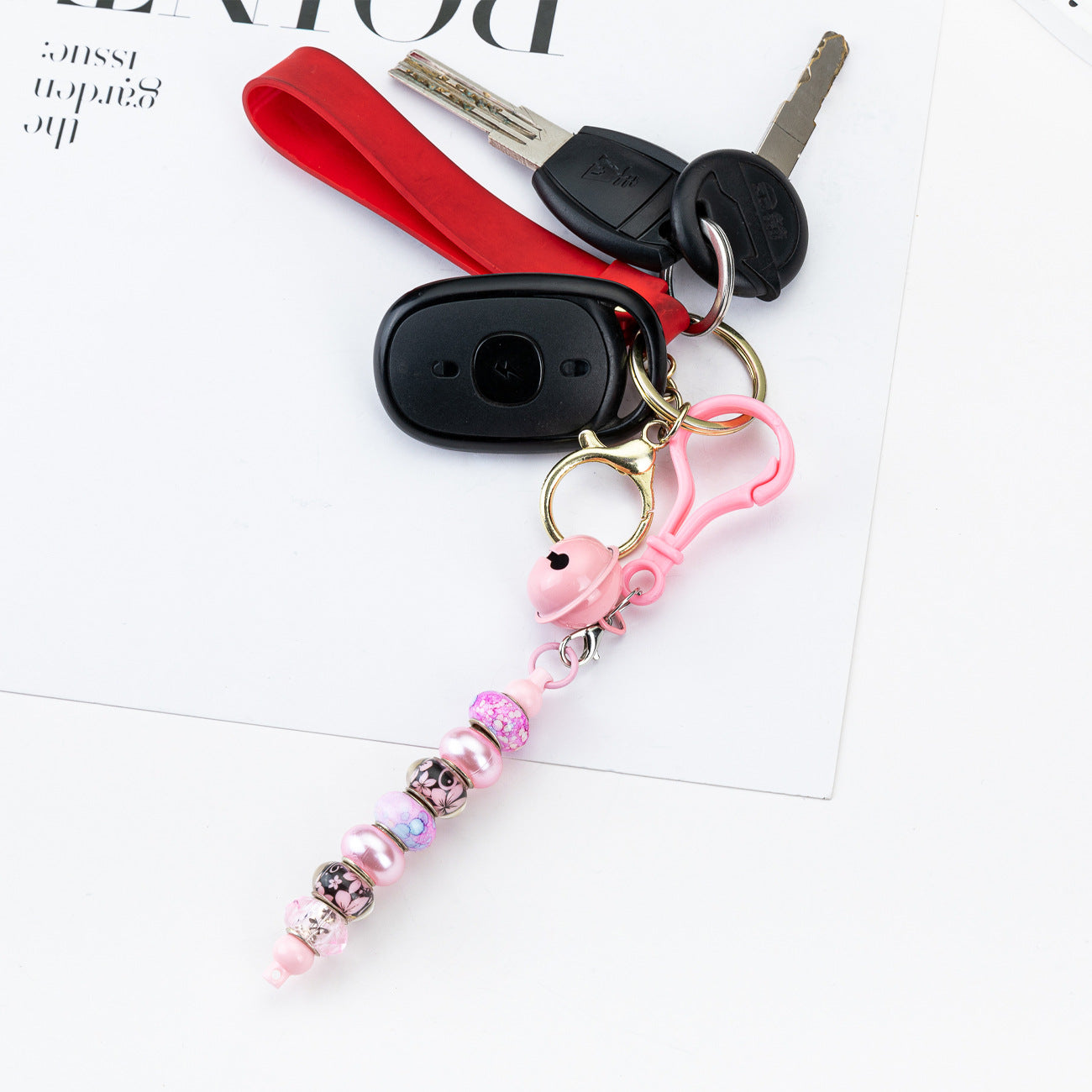 Spot DIY beaded bell keychain creative personalized bag pendant keychain candy color plastic keychain