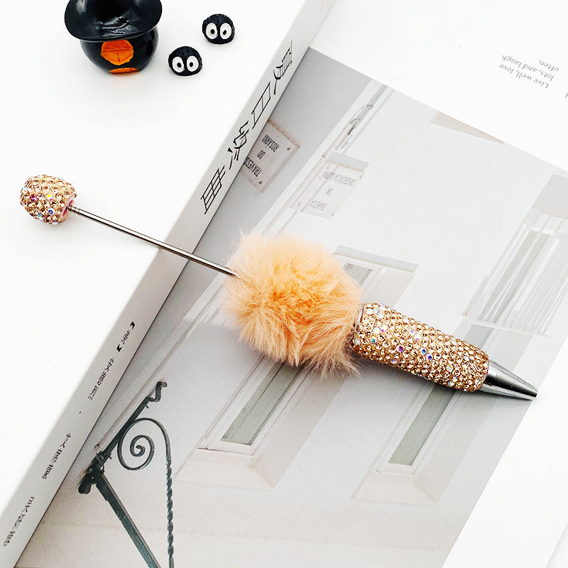 Hairball AB full drill bead pen, pen cap with drill pure hand sticker drill ballpoint pen beadedpen cute plush pen