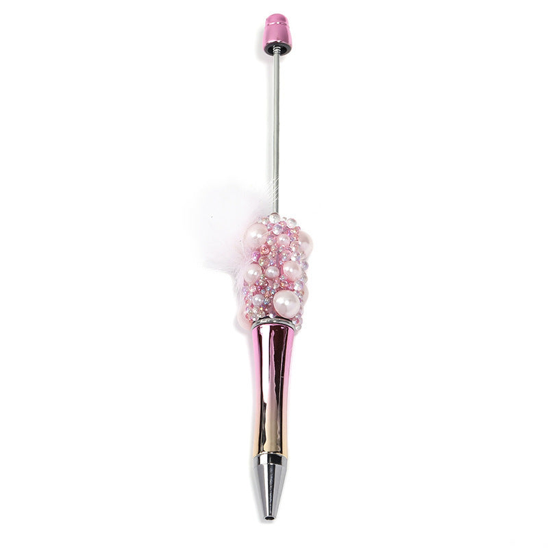 Soft cute pearl hairball DIY bead pen colorful bubble beads rotating ballpoint pen girl heart hand account gift pen