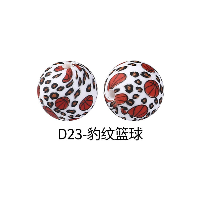 15mm new rhombus pattern silicone beads water transfer leopard print bracelet beaded jewelry silicone loose beads wholesale