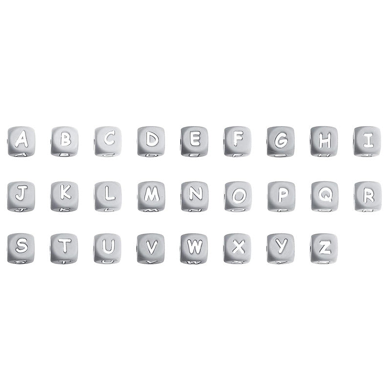 12 Mm White Characters on Light Gray Background European and American English Alphabet Silicone Beads DIY Beaded Jewelry Bracelets Necklaces Food Grade Silicone Alphabet Beads Wholesale