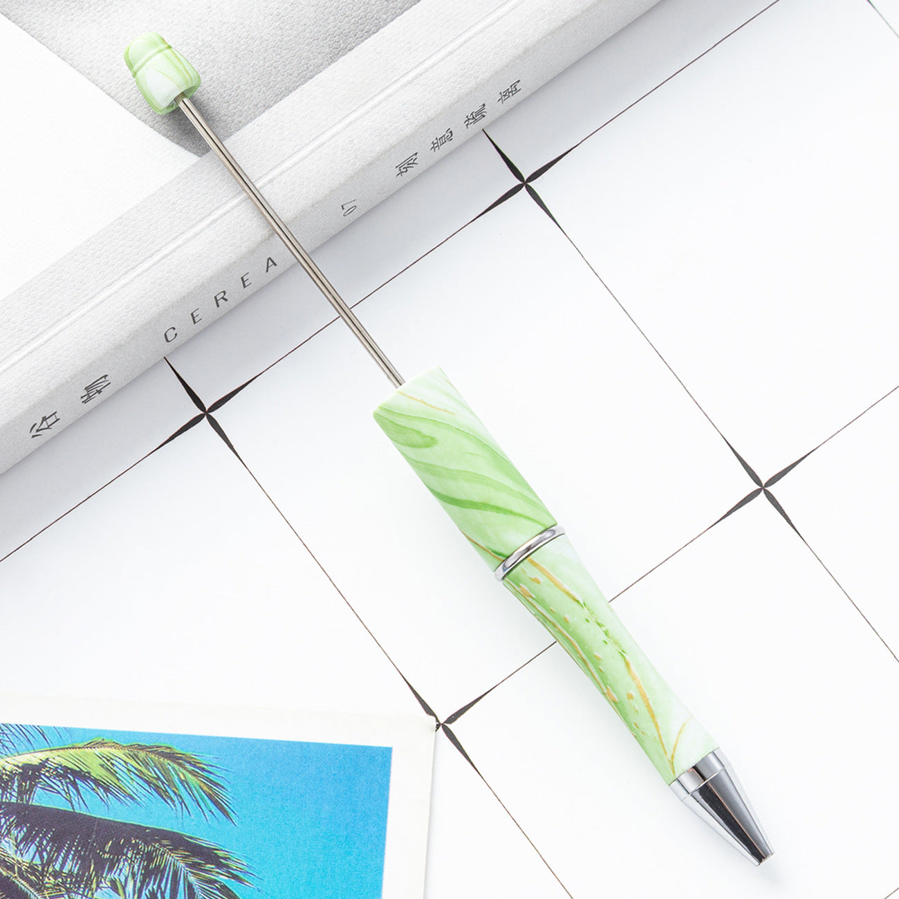 DIY plastic bead pen creative handmade leopard print floral cow bead pen wholesale printing new plastic bead pen