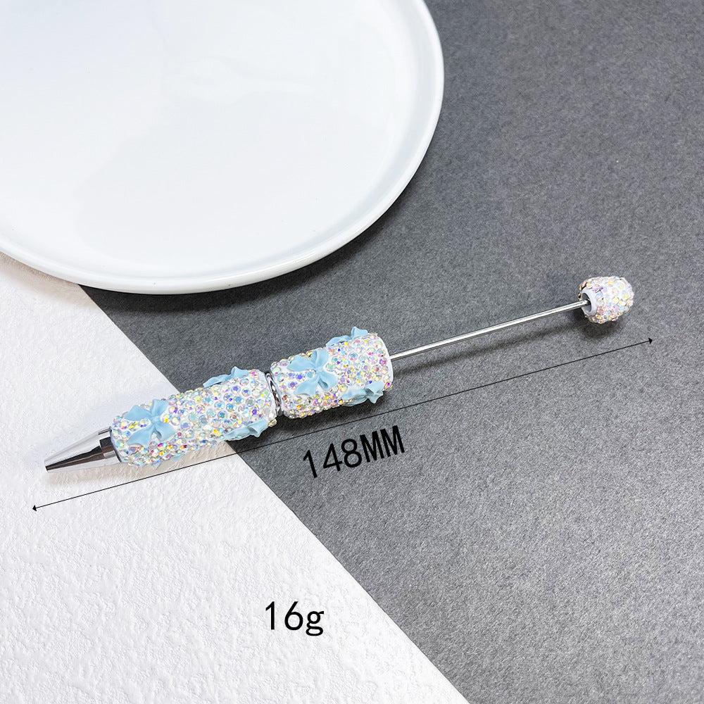 Cross-border full diamond soft pottery bow small fresh bead pen DIY creative multi-color diamond-encrusted gift pen ballpoint pen