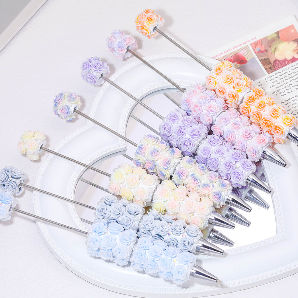 New heavy industry color flower luminous bead pen heavy industry DIY handmade beaded pen holder accessories