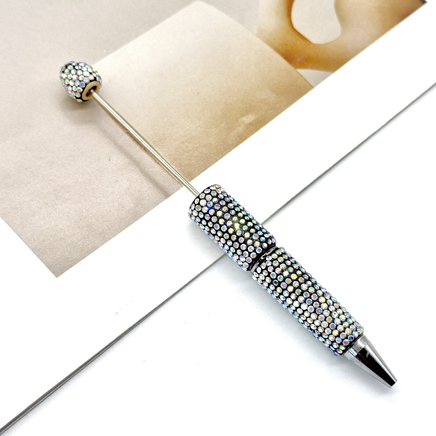 DIY electroplated colorful full diamond bead pen, colorful diamond beaded ballpoint pen, high value diamond-set bead pen in stock