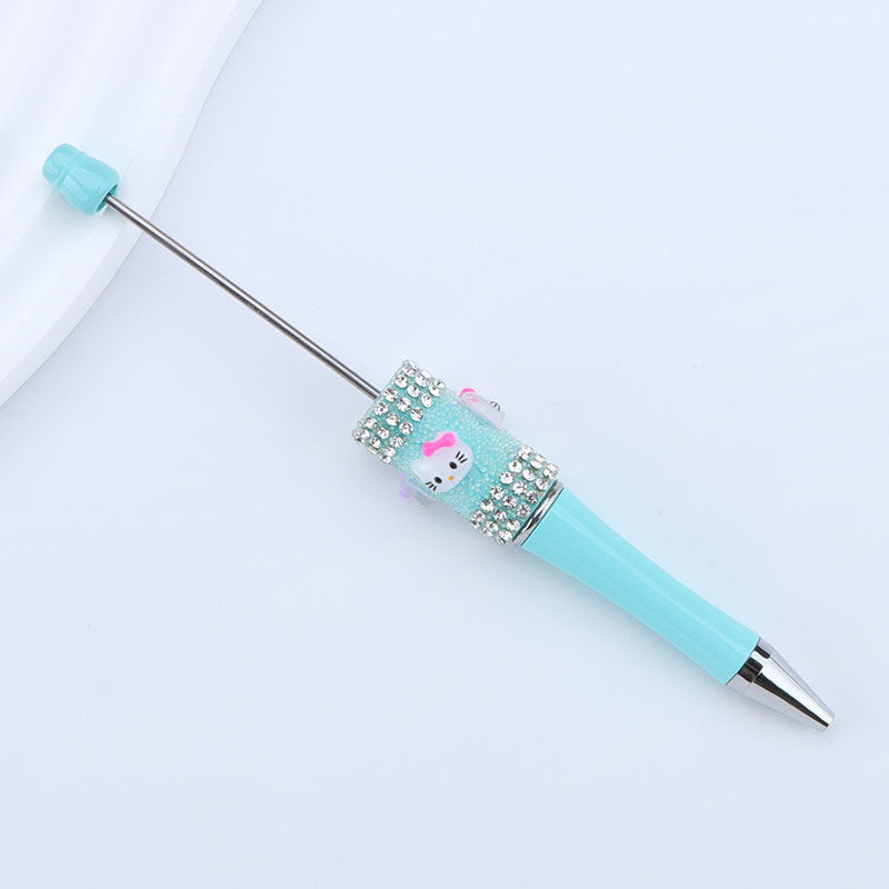 New KT cat litter sugar string bead pen DIY handmade cute fantasy cartoon cat cute jingle cat beaded ballpoint pen